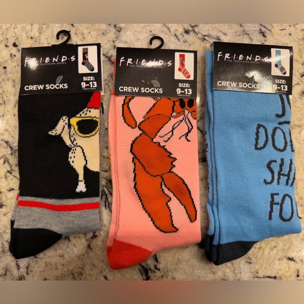 FRIENDS Crew Socks - 3 pair; Blue, Pink, Black